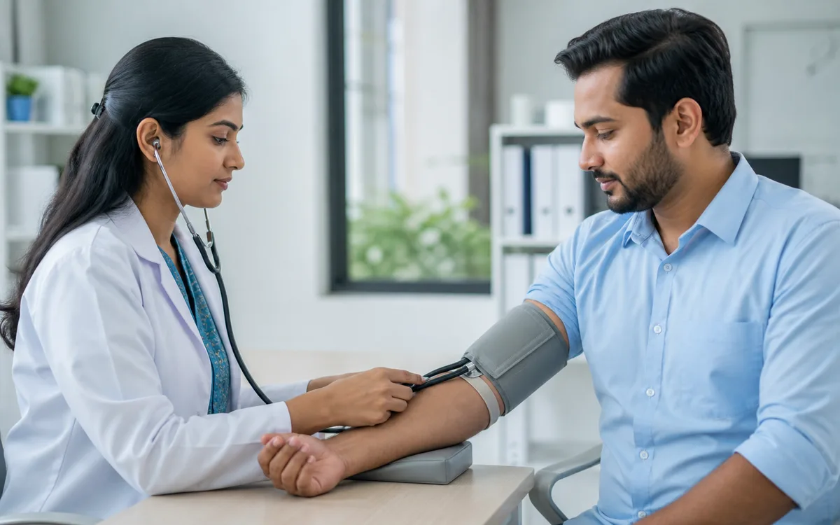 Healthcare professional measuring a patients blood pressure